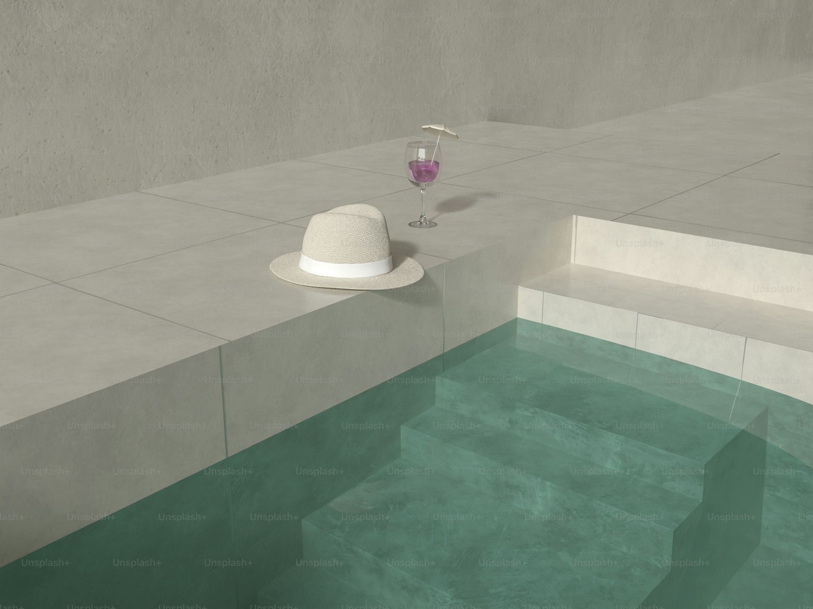 Image size 1600x900. Calm lap pool scene with a swimmer practicing relaxed freestyle.